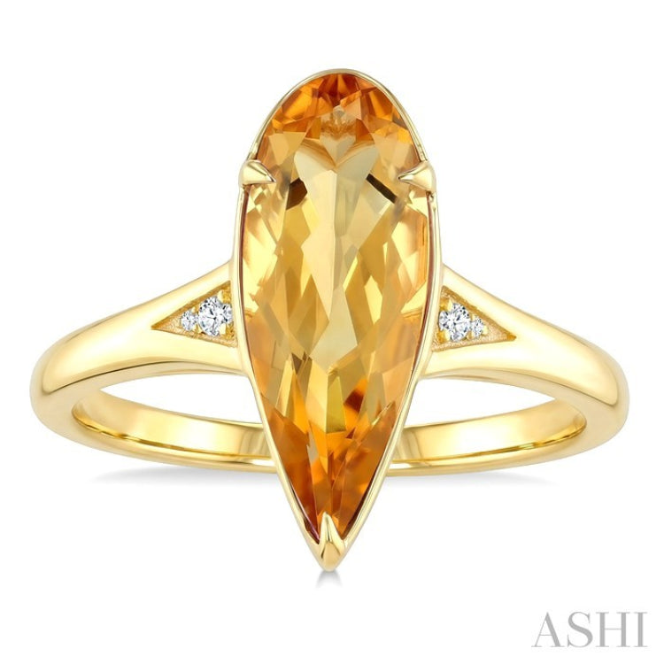 16X6 MM Pear Shape Citrine and 1/50 Ctw Round Cut Diamond Semi-Precious Ring in 10K Yellow Gold