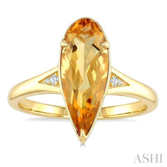 16X6 MM Pear Shape Citrine and 1/50 Ctw Round Cut Diamond Semi-Precious Ring in 10K Yellow Gold