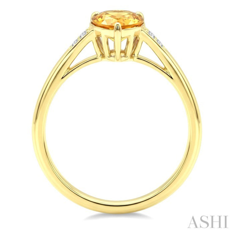 16X6 MM Pear Shape Citrine and 1/50 Ctw Round Cut Diamond Semi-Precious Ring in 10K Yellow Gold