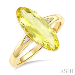 16X6 MM Oval Shape Lemon Quartz and 1/50 Ctw Round Cut Diamond Semi-Precious Ring in 10K Yellow Gold