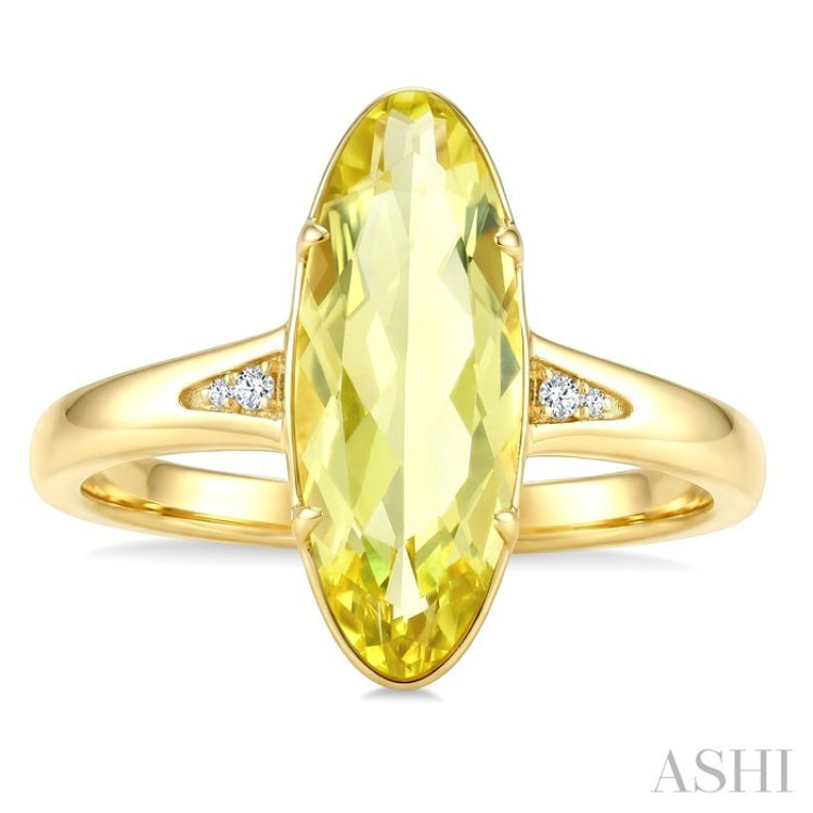 16X6 MM Oval Shape Lemon Quartz and 1/50 Ctw Round Cut Diamond Semi-Precious Ring in 10K Yellow Gold