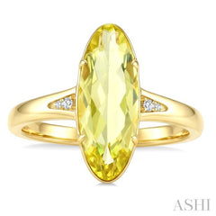 16X6 MM Oval Shape Lemon Quartz and 1/50 Ctw Round Cut Diamond Semi-Precious Ring in 10K Yellow Gold