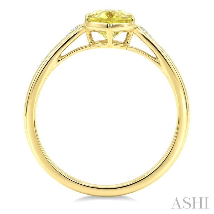 16X6 MM Oval Shape Lemon Quartz and 1/50 Ctw Round Cut Diamond Semi-Precious Ring in 10K Yellow Gold