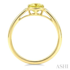 16X6 MM Oval Shape Lemon Quartz and 1/50 Ctw Round Cut Diamond Semi-Precious Ring in 10K Yellow Gold