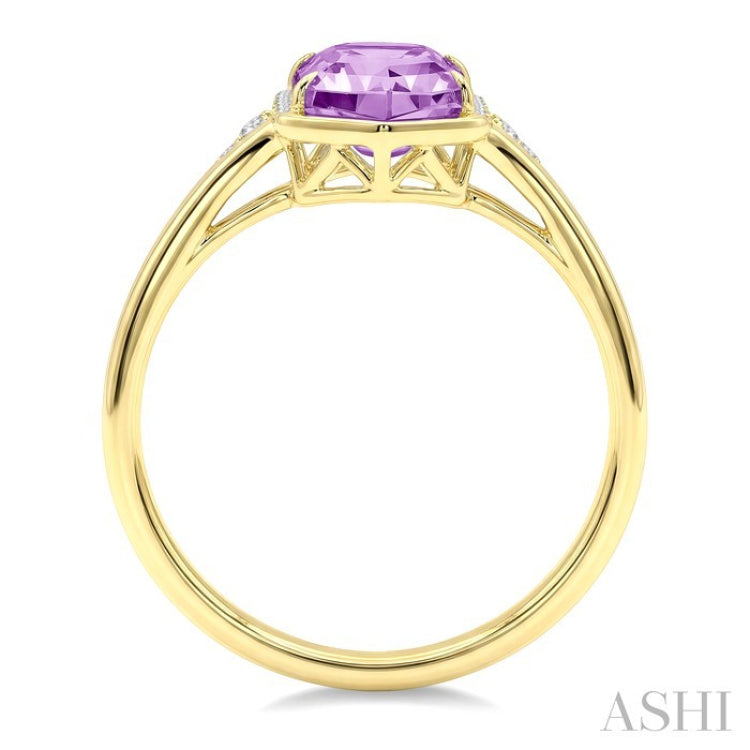 16X6 MM Hexagon Shape Amethyst and 1/10 Ctw Round Cut Diamond Semi-Precious Ring in 10K Yellow Gold