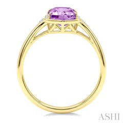 16X6 MM Hexagon Shape Amethyst and 1/10 Ctw Round Cut Diamond Semi-Precious Ring in 10K Yellow Gold