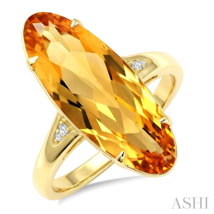 22X8 MM Oval Shape Citrine and 1/50 Ctw Round Cut Diamond Semi-Precious Ring in 14K Yellow Gold