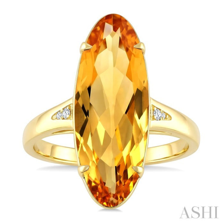22X8 MM Oval Shape Citrine and 1/50 Ctw Round Cut Diamond Semi-Precious Ring in 14K Yellow Gold