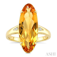 22X8 MM Oval Shape Citrine and 1/50 Ctw Round Cut Diamond Semi-Precious Ring in 14K Yellow Gold