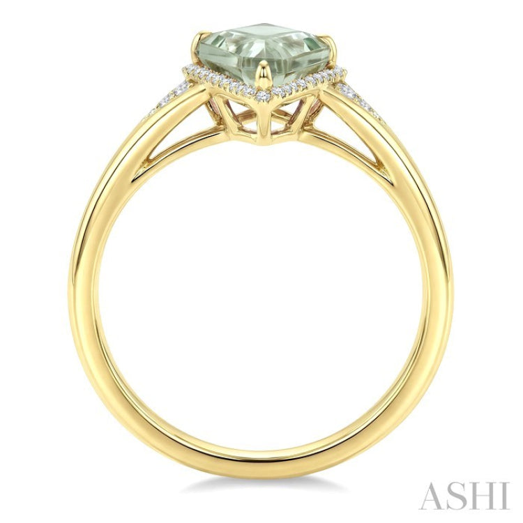 16X7 MM Kite Shape Green Amethyst and 1/6 Ctw Round Cut Diamond Semi-Precious Ring in 10K Yellow Gold