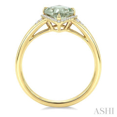 16X7 MM Kite Shape Green Amethyst and 1/6 Ctw Round Cut Diamond Semi-Precious Ring in 10K Yellow Gold