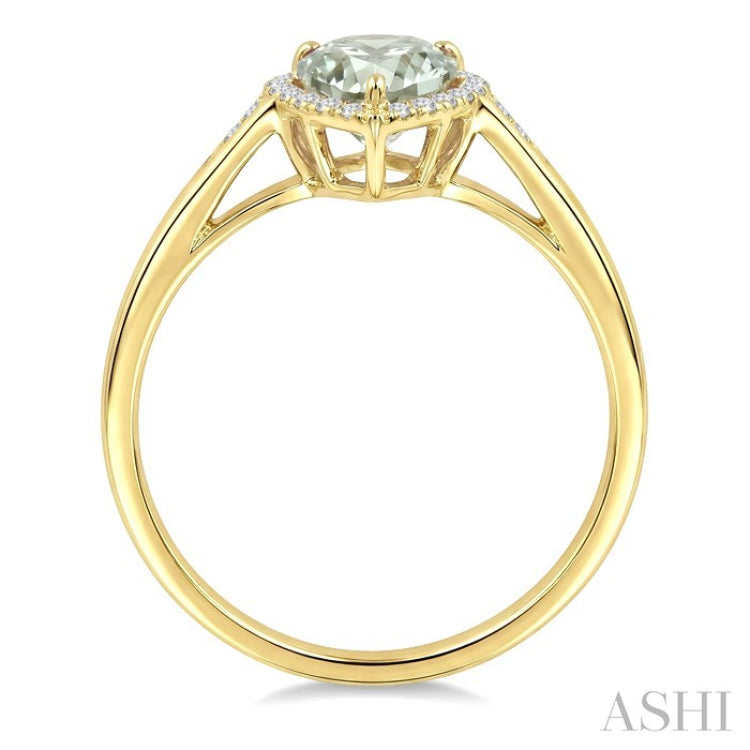 16X6 MM Pear Shape Green Amethyst and 1/6 Ctw Round Cut Diamond Semi-Precious Ring in 10K Yellow Gold