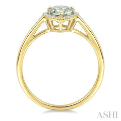 16X6 MM Pear Shape Green Amethyst and 1/6 Ctw Round Cut Diamond Semi-Precious Ring in 10K Yellow Gold