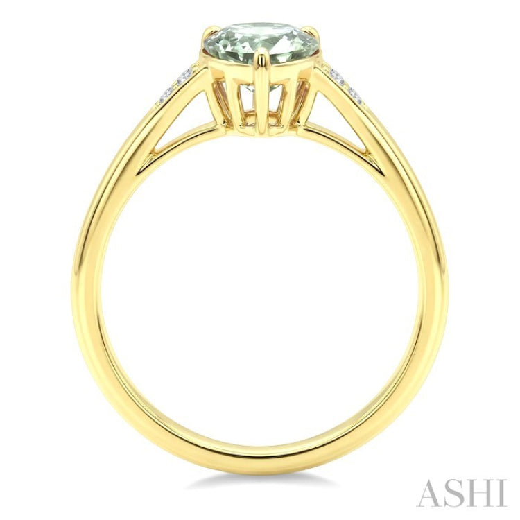 16X6 MM Pear Shape Green Amethyst and 1/50 Ctw Round Cut Diamond Semi-Precious Ring in 10K Yellow Gold