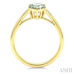 16X6 MM Pear Shape Green Amethyst and 1/50 Ctw Round Cut Diamond Semi-Precious Ring in 10K Yellow Gold