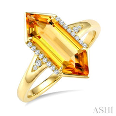 16X6 MM Hexagon Shape Citrine and 1/10 Ctw Round Cut Diamond Semi-Precious Ring in 10K Yellow Gold