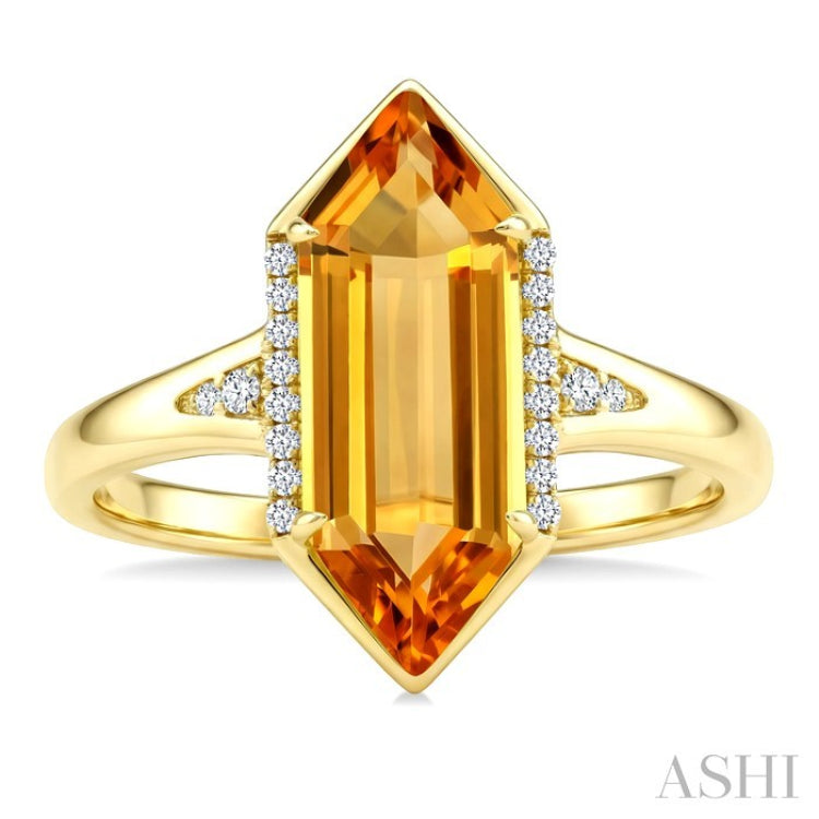 16X6 MM Hexagon Shape Citrine and 1/10 Ctw Round Cut Diamond Semi-Precious Ring in 10K Yellow Gold