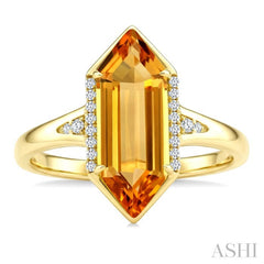 16X6 MM Hexagon Shape Citrine and 1/10 Ctw Round Cut Diamond Semi-Precious Ring in 10K Yellow Gold