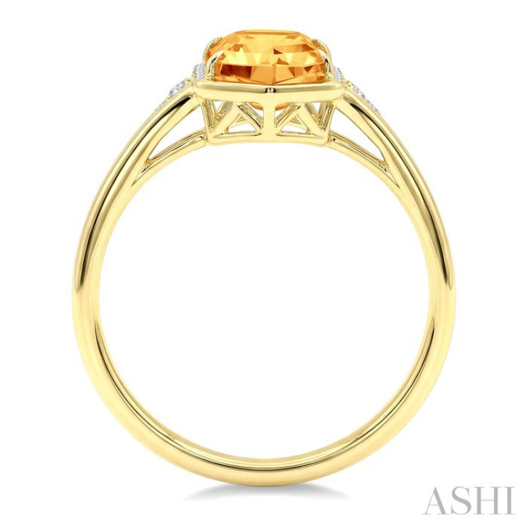 16X6 MM Hexagon Shape Citrine and 1/10 Ctw Round Cut Diamond Semi-Precious Ring in 10K Yellow Gold
