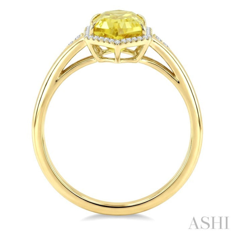 16X6 MM Hexagon Shape Lemon Quartz and 1/5 Ctw Round Cut Diamond Semi-Precious Ring in 10K Yellow Gold