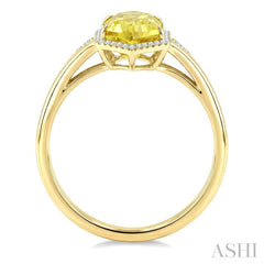 16X6 MM Hexagon Shape Lemon Quartz and 1/5 Ctw Round Cut Diamond Semi-Precious Ring in 10K Yellow Gold