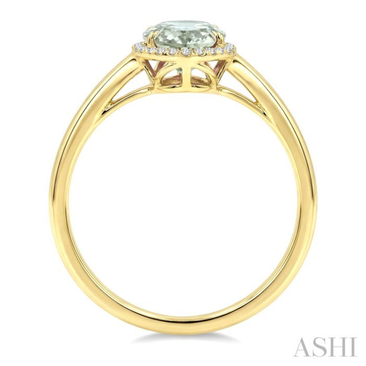16X6 MM Oval Shape Green Amethyst and 1/6 Ctw Round Cut Diamond Semi-Precious Ring in 10K Yellow Gold