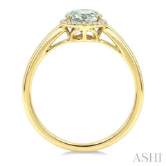 16X6 MM Oval Shape Green Amethyst and 1/6 Ctw Round Cut Diamond Semi-Precious Ring in 10K Yellow Gold