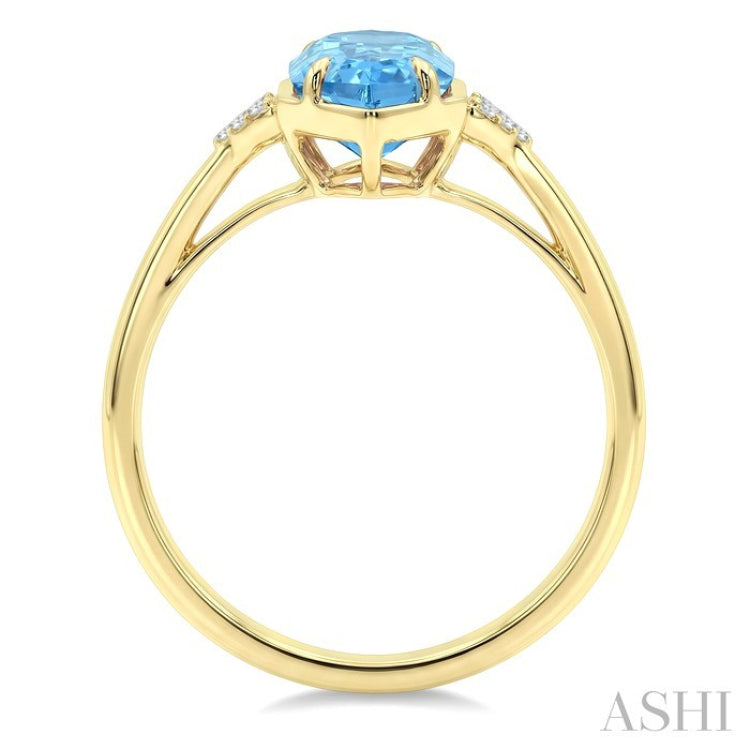 16X6 MM Hexagon Shape Blue Topaz and 1/20 Ctw Round Cut Diamond Semi-Precious Ring in 10K Yellow Gold