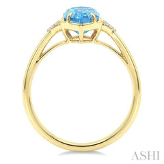 16X6 MM Hexagon Shape Blue Topaz and 1/20 Ctw Round Cut Diamond Semi-Precious Ring in 10K Yellow Gold