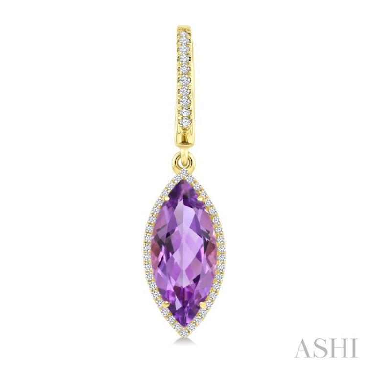 16X7 MM Marquise Shape Amethyst and 3/8 Ctw Round Cut Diamond Semi-Precious Earrings in 14K Yellow Gold