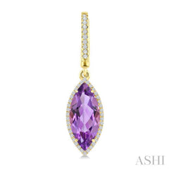 16X7 MM Marquise Shape Amethyst and 3/8 Ctw Round Cut Diamond Semi-Precious Earrings in 14K Yellow Gold