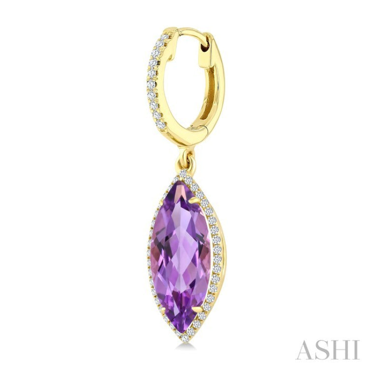 16X7 MM Marquise Shape Amethyst and 3/8 Ctw Round Cut Diamond Semi-Precious Earrings in 14K Yellow Gold