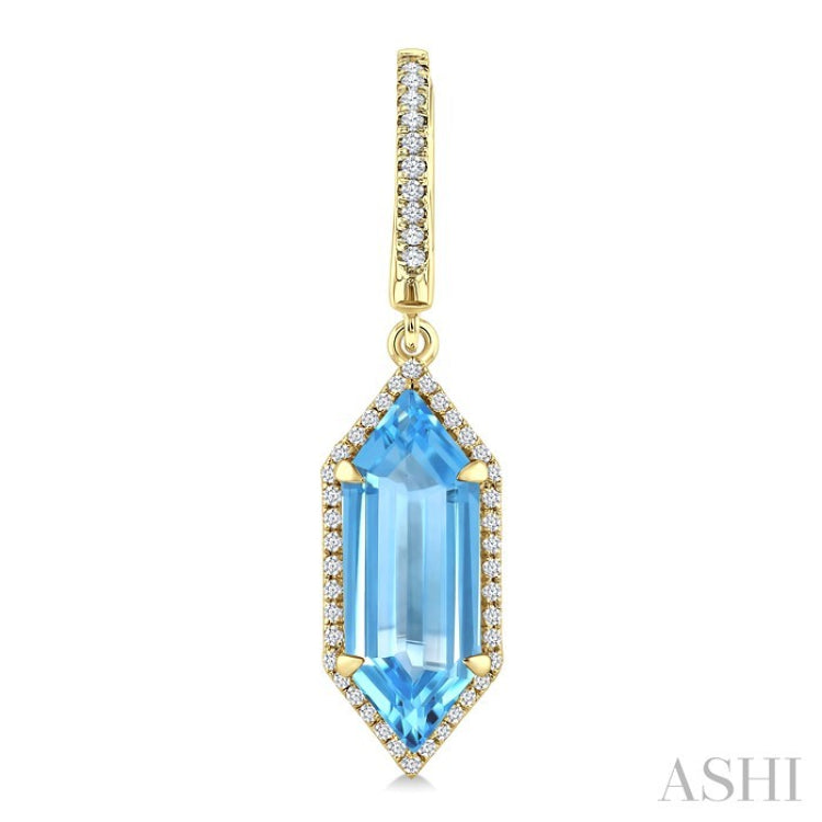 16X6 MM Hexagon Shape Blue Topaz and 3/8 Ctw Round Cut Diamond Semi-Precious Earrings in 14K Yellow Gold