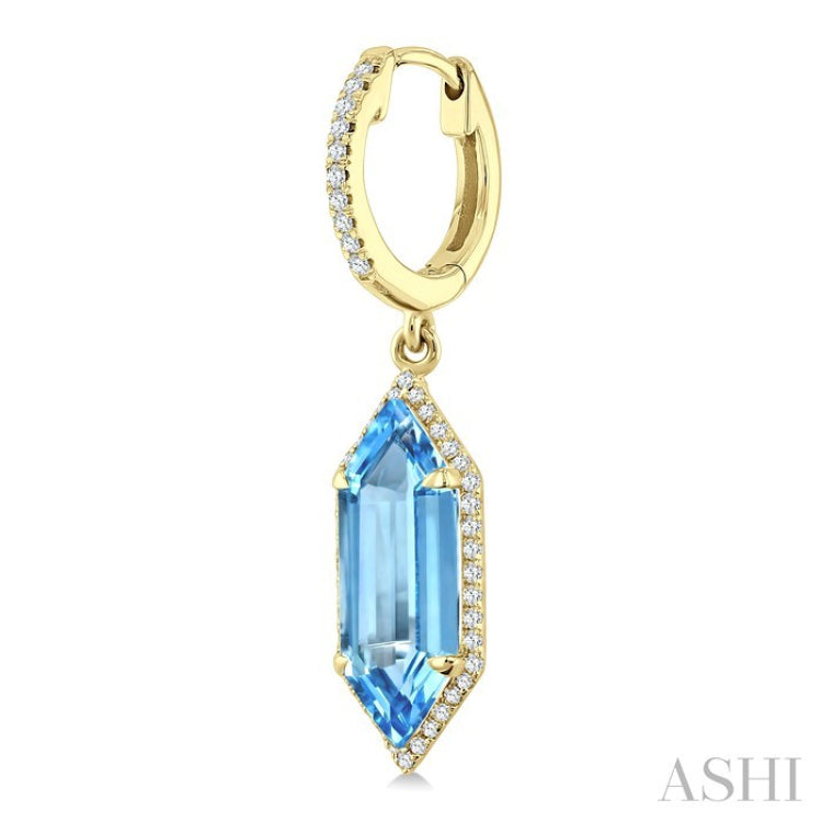 16X6 MM Hexagon Shape Blue Topaz and 3/8 Ctw Round Cut Diamond Semi-Precious Earrings in 14K Yellow Gold