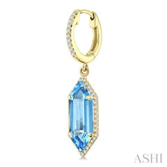 16X6 MM Hexagon Shape Blue Topaz and 3/8 Ctw Round Cut Diamond Semi-Precious Earrings in 14K Yellow Gold