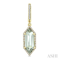 16X6 MM Hexagon Shape Green Amethyst and 3/8 Ctw Round Cut Diamond Semi-Precious Earrings in 14K Yellow Gold