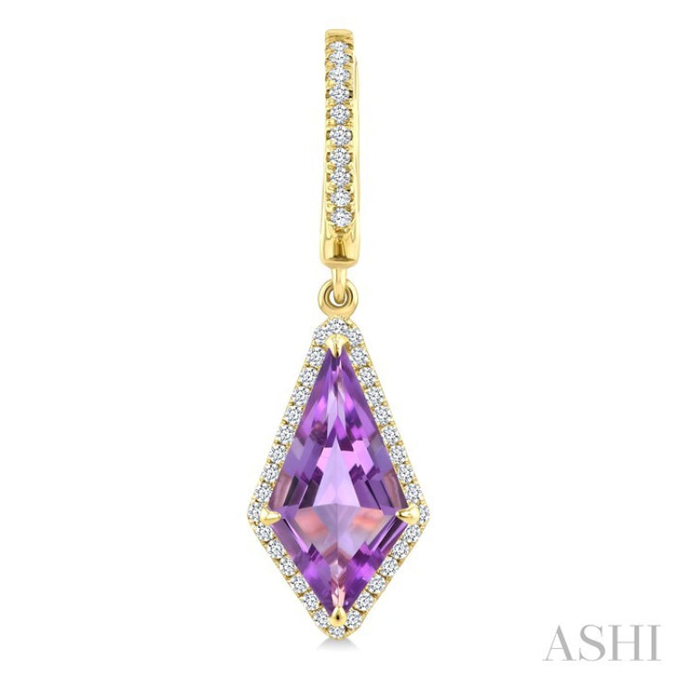 14X7 MM Kite Shape Amethyst and 1/3 Ctw Round Cut Diamond Semi-Precious Earrings in 14K Yellow Gold