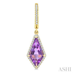 14X7 MM Kite Shape Amethyst and 1/3 Ctw Round Cut Diamond Semi-Precious Earrings in 14K Yellow Gold