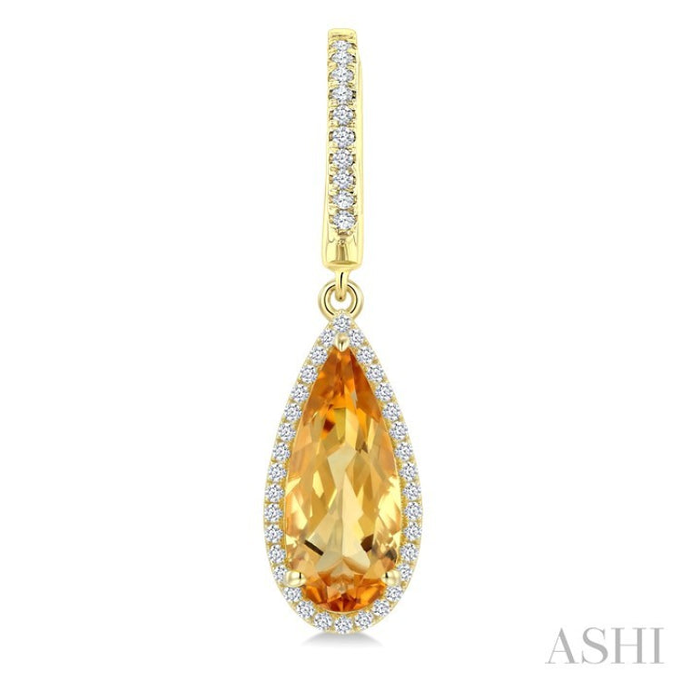 14X6 MM Pear Shape Citrine and 1/3 Ctw Round Cut Diamond Semi-Precious Earrings in 14K Yellow Gold