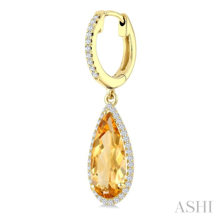 14X6 MM Pear Shape Citrine and 1/3 Ctw Round Cut Diamond Semi-Precious Earrings in 14K Yellow Gold