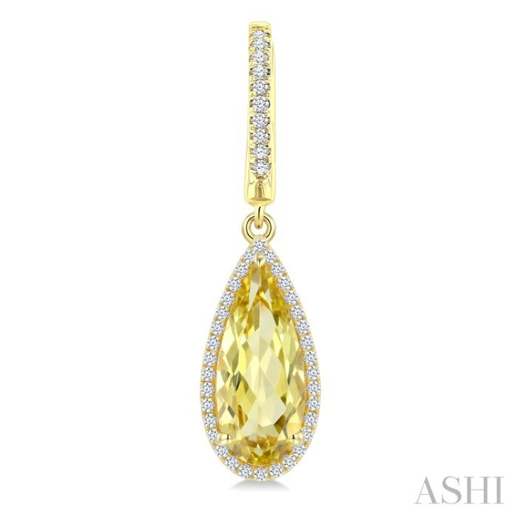 14X6 MM Pear Shape Lemon Quartz and 1/3 Ctw Round Cut Diamond Semi-Precious Earrings in 14K Yellow Gold
