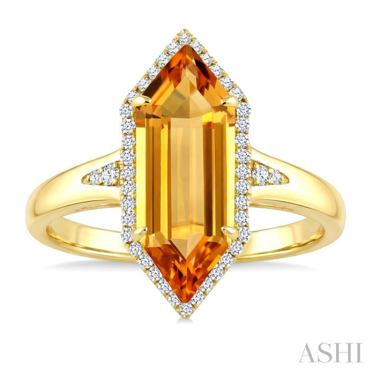 16X6 MM Hexagon Shape Citrine and 1/5 Ctw Round Cut Diamond Semi-Precious Ring in 10K Yellow Gold