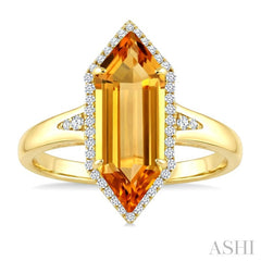 16X6 MM Hexagon Shape Citrine and 1/5 Ctw Round Cut Diamond Semi-Precious Ring in 10K Yellow Gold