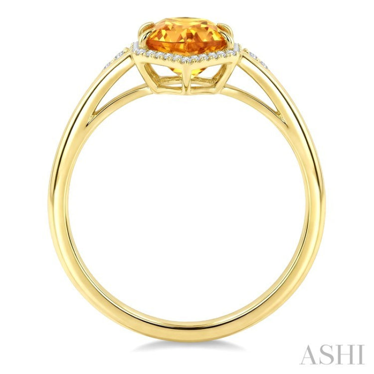 16X6 MM Hexagon Shape Citrine and 1/5 Ctw Round Cut Diamond Semi-Precious Ring in 10K Yellow Gold
