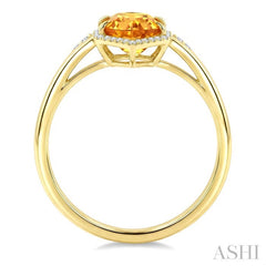 16X6 MM Hexagon Shape Citrine and 1/5 Ctw Round Cut Diamond Semi-Precious Ring in 10K Yellow Gold