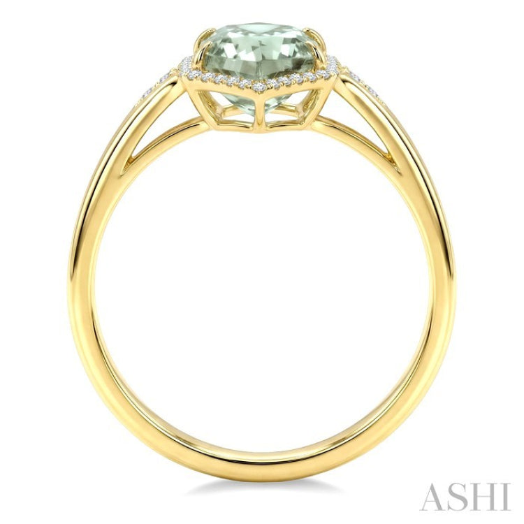 16X6 MM Hexagon Shape Green Amethyst and 1/5 Ctw Round Cut Diamond Semi-Precious Ring in 10K Yellow Gold