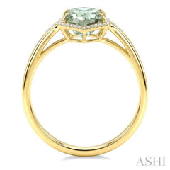 16X6 MM Hexagon Shape Green Amethyst and 1/5 Ctw Round Cut Diamond Semi-Precious Ring in 10K Yellow Gold