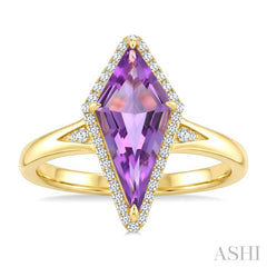 16X7 MM Kite Shape Amethyst and 1/6 Ctw Round Cut Diamond Semi-Precious Ring in 10K Yellow Gold