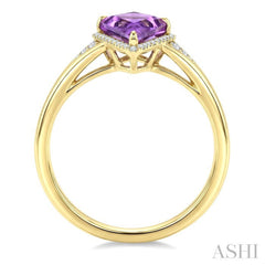 16X7 MM Kite Shape Amethyst and 1/6 Ctw Round Cut Diamond Semi-Precious Ring in 10K Yellow Gold
