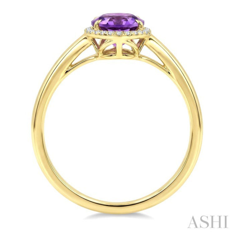 16X6 MM Oval Shape Amethyst and 1/6 Ctw Round Cut Diamond Semi-Precious Ring in 10K Yellow Gold
